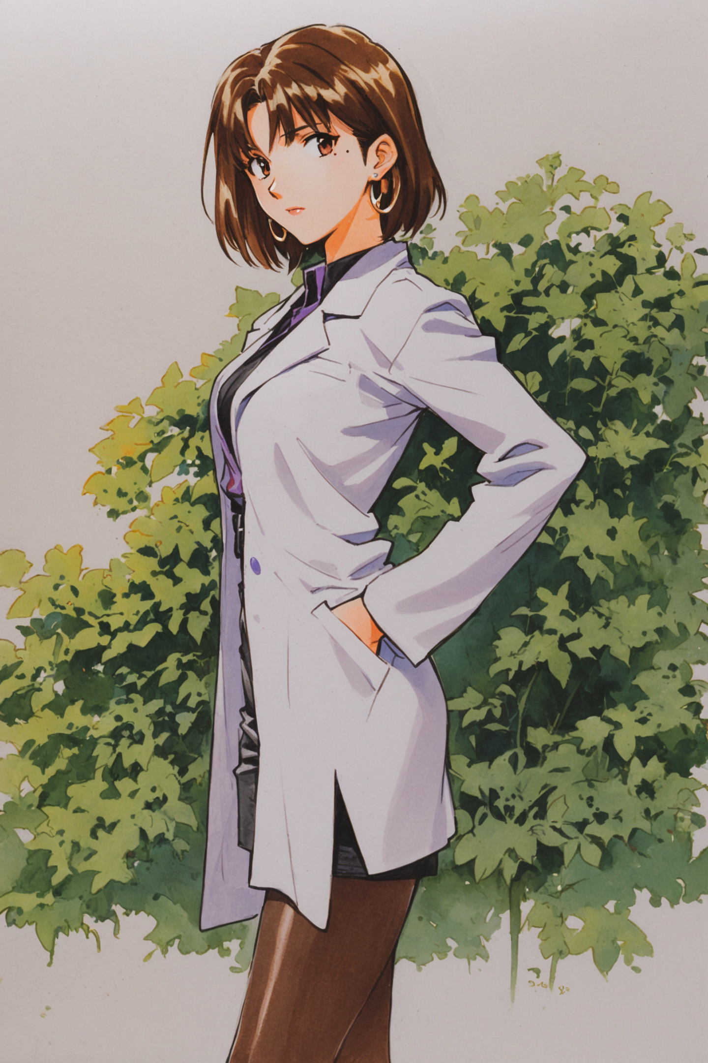 29903-2245023149-1girl,solo,labcoat,pantyhose,short hair,earrings,jewelry,mole,skirt,pencil skirt,mole under eye,hand in pocket,brown hair,tradit.png